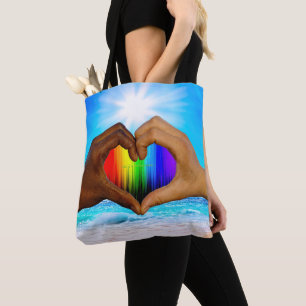 SlipperyJoe vivid rainbow gradient heart interraci Tote Bag