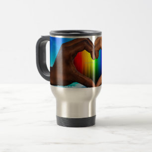 SlipperyJoe vivid rainbow gradient heart interraci Travel Mug