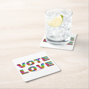 SlipperyJoe vote love equality rainbow-coloured fu Square Paper Coaster
