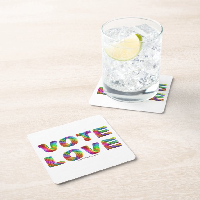 SlipperyJoe vote love equality rainbow-coloured fu Square Paper Coaster (Insitu)