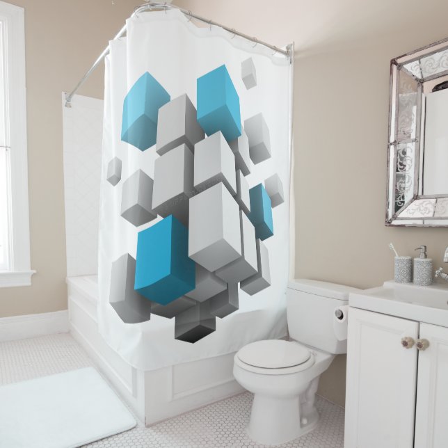SlipperyJoe's 3D cubes captivating arrangement thr Shower Curtain (In Situ)