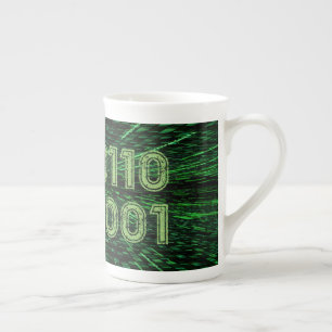 SlipperyJoe's 69 binary code vibrant green compute Bone China Mug