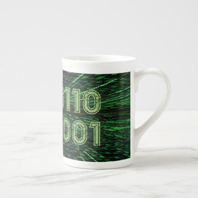 SlipperyJoe's 69 binary code vibrant green compute Bone China Mug (Right)