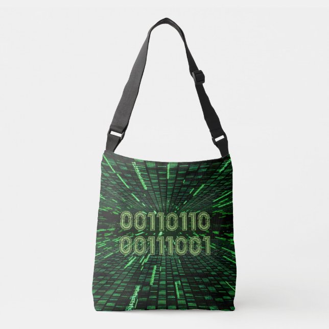 SlipperyJoe's 69 binary code vibrant green compute Crossbody Bag (Front)