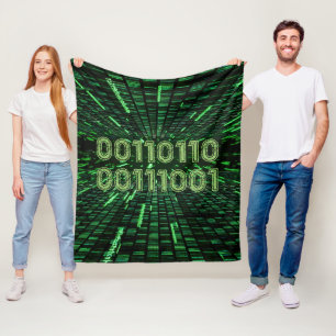 SlipperyJoe's 69 binary code vibrant green compute Fleece Blanket
