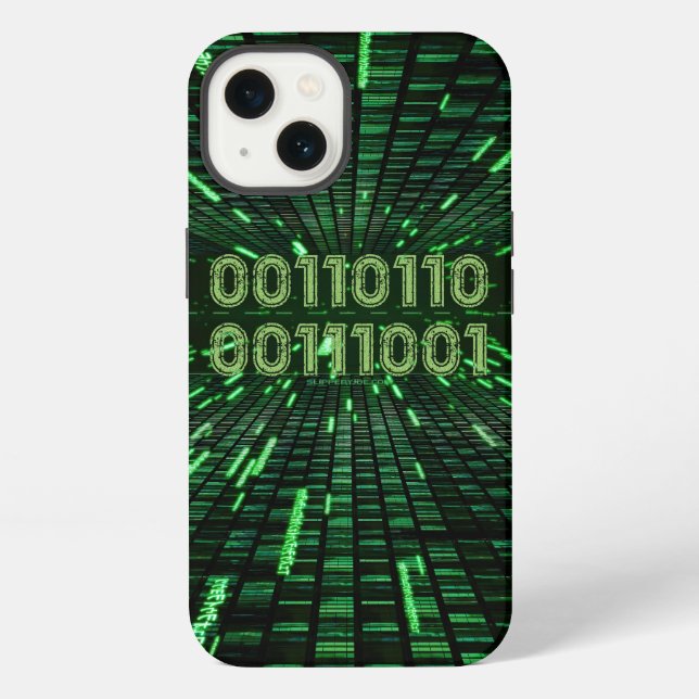 SlipperyJoe's 69 binary code vibrant green compute iPhone Case (Back)