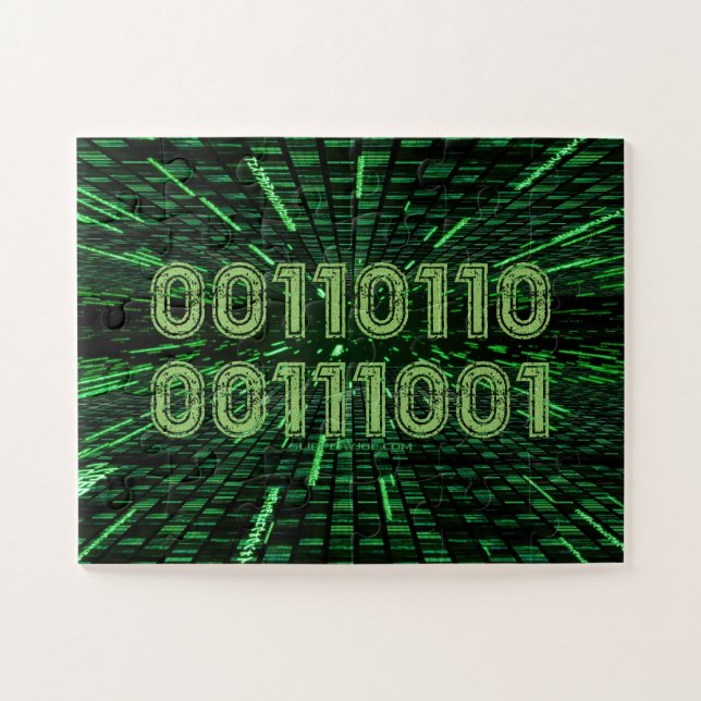 SlipperyJoe's 69 binary code vibrant green compute Jigsaw Puzzle (Horizontal)