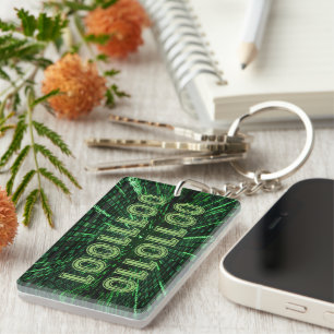 SlipperyJoe's 69 binary code vibrant green compute Key Ring