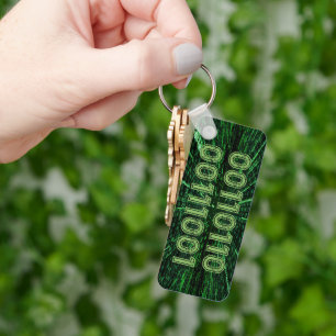 SlipperyJoe's 69 binary code vibrant green compute Key Ring