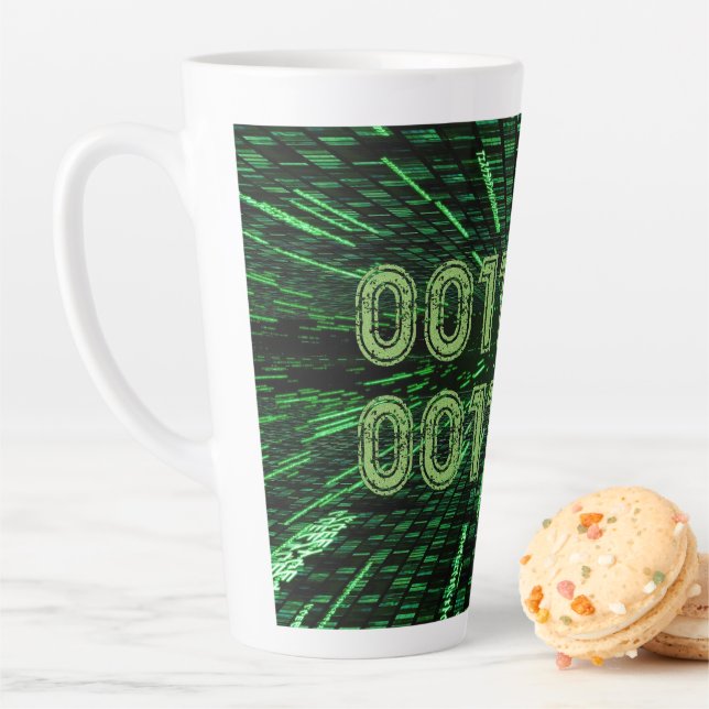 SlipperyJoe's 69 binary code vibrant green compute Latte Mug (In Situ)