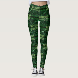SlipperyJoe's 69 binary code vibrant green compute Leggings