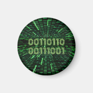 SlipperyJoe's 69 binary code vibrant green compute Magnet