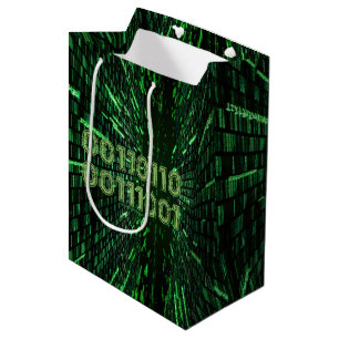 SlipperyJoe's 69 binary code vibrant green compute Medium Gift Bag