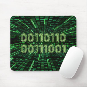SlipperyJoe's 69 binary code vibrant green compute Mouse Mat