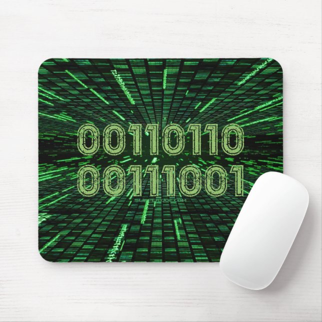SlipperyJoe's 69 binary code vibrant green compute Mouse Mat (With Mouse)