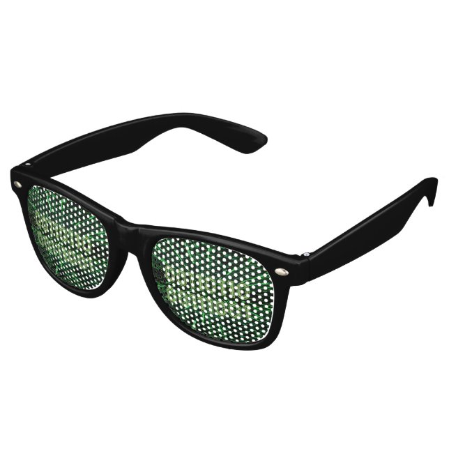 SlipperyJoe's 69 binary code vibrant green compute Retro Sunglasses (Angled)