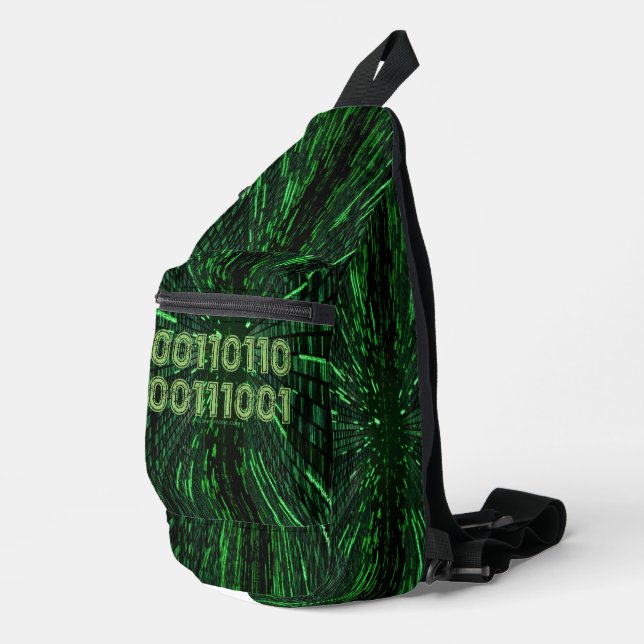 SlipperyJoe's 69 binary code vibrant green compute Sling Bag (Right Corner)