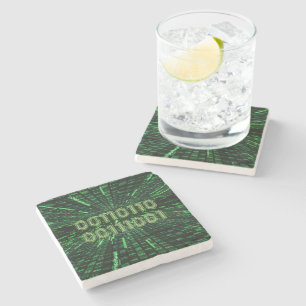 SlipperyJoe's 69 binary code vibrant green compute Stone Coaster