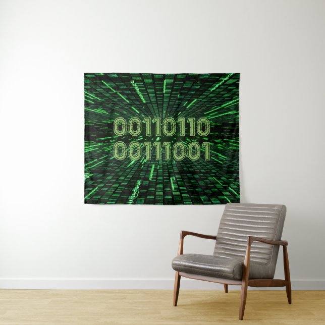 SlipperyJoe's 69 binary code vibrant green compute Tapestry (In Situ (Horizontal))