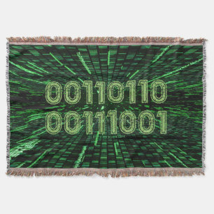 SlipperyJoe's 69 binary code vibrant green compute Throw Blanket