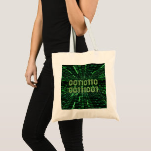 SlipperyJoe's 69 binary code vibrant green compute Tote Bag