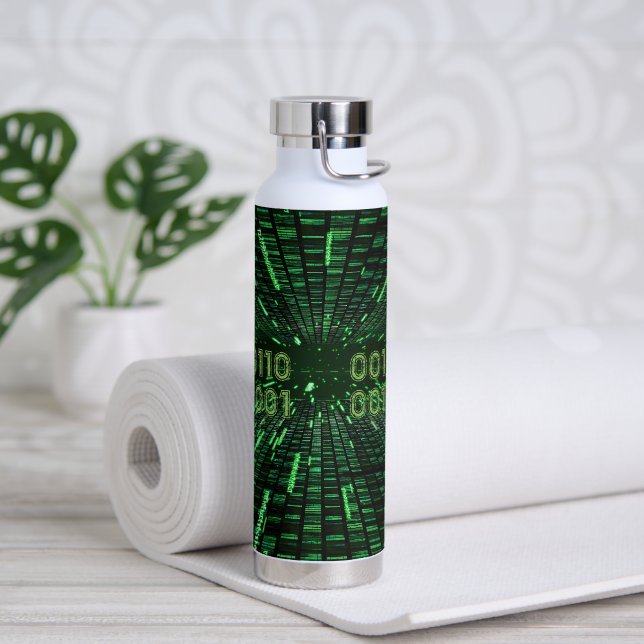 SlipperyJoe's 69 binary code vibrant green compute Water Bottle (Yoga)