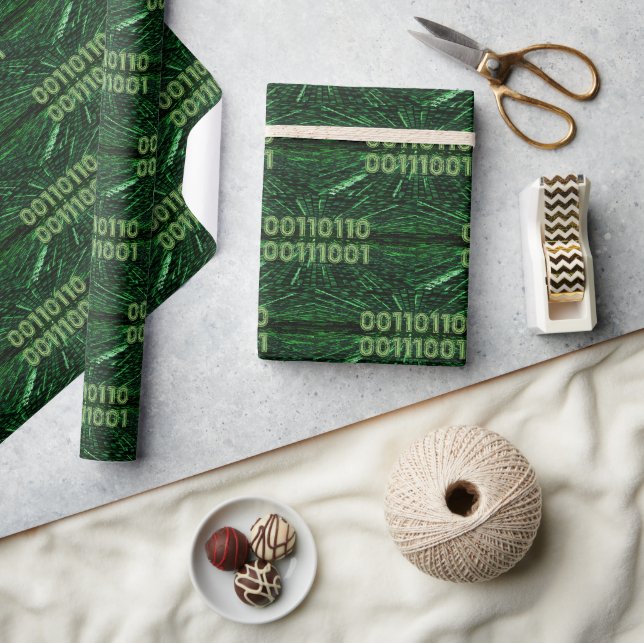 SlipperyJoe's 69 binary code vibrant green compute Wrapping Paper (Crafts)