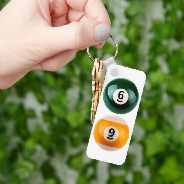 SlipperyJoe's 69 hard pool table two billiard ball Key Ring (Hand)