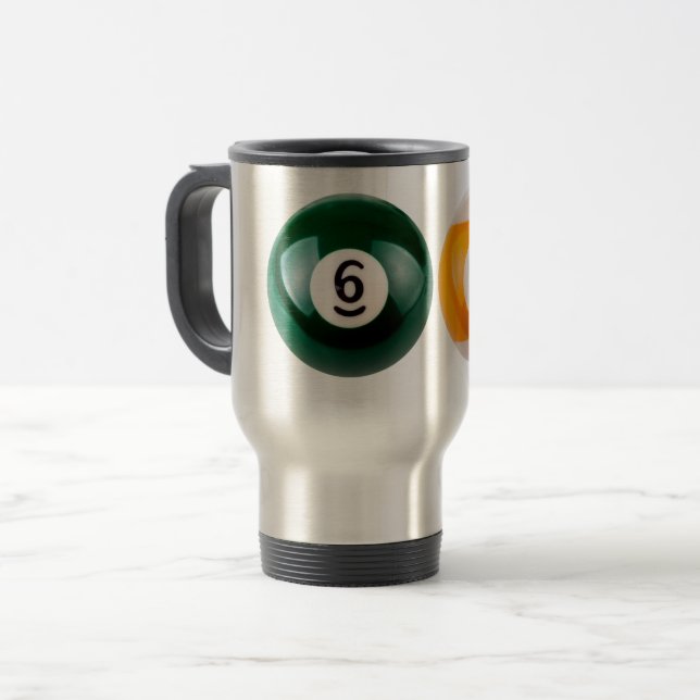 SlipperyJoe's 69 hard pool table two billiard ball Travel Mug (Front Left)