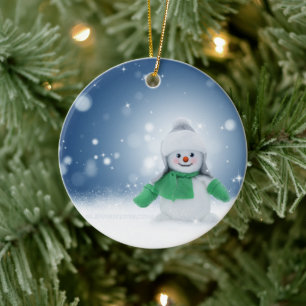 SlipperyJoe's adorable Christmas snowman character Ceramic Tree Decoration