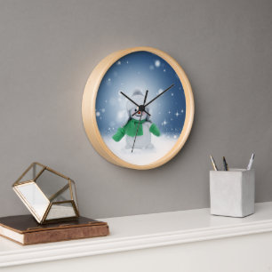 SlipperyJoe's adorable Christmas snowman character Clock