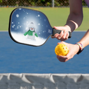 SlipperyJoe's adorable Christmas snowman character Pickleball Paddle