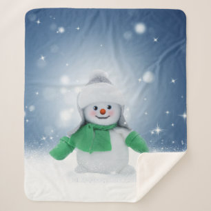 SlipperyJoe's adorable Christmas snowman character Sherpa Blanket
