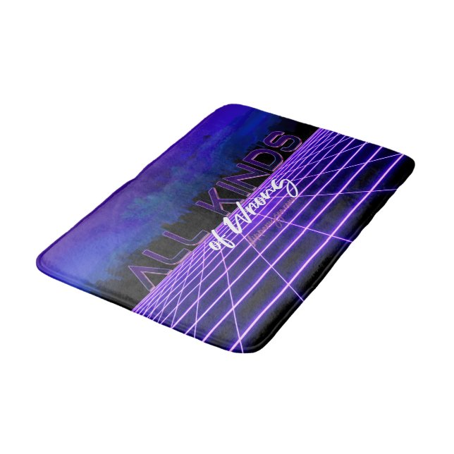 SlipperyJoe's all kinds wrong bold 3D text retro 1 Bath Mat (Angled)