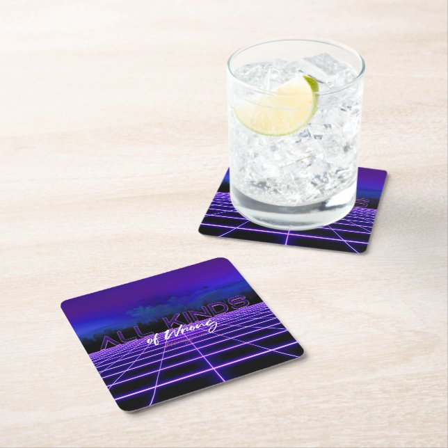 SlipperyJoe's all kinds wrong bold 3D text retro 1 Square Paper Coaster (Insitu)