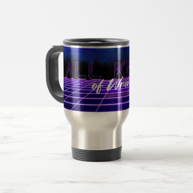 SlipperyJoe's all kinds wrong bold 3D text retro 1 Travel Mug (Front Left)