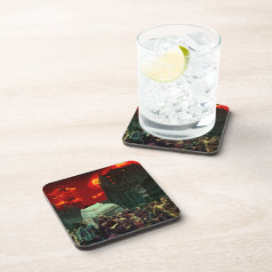 SlipperyJoe's apocalyptic Halloween scene large gr Coaster