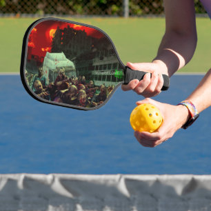 SlipperyJoe's apocalyptic Halloween scene large gr Pickleball Paddle