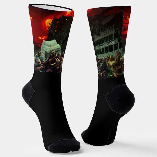 SlipperyJoe's apocalyptic Halloween scene large gr Socks (Angled)