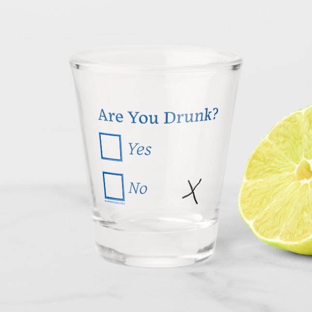 SlipperyJoe's Are You Drunk hammered check boxes c Shot Glass (Front)