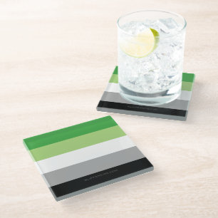 SlipperyJoe's Aromantic Pride Flag gay gifts LGBTQ Glass Coaster