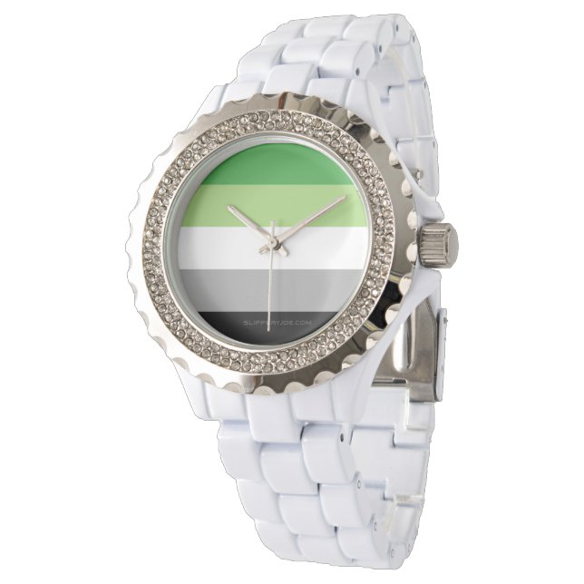 SlipperyJoe's Aromantic Pride Flag gay gifts LGBTQ Watch (Angled)