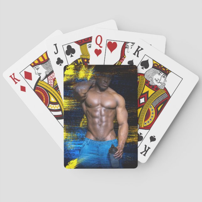 SlipperyJoe's artistic Black Muscular Man gay prid Playing Cards (Back)