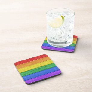 SlipperyJoe's artistic gay pride flag gay gifts LG Coaster