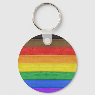 SlipperyJoe's artistic Inclusive gay pride flag wo Key Ring