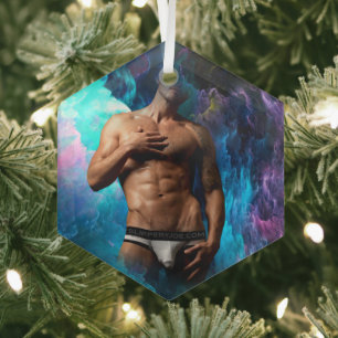 SlipperyJoe's artistic Man underwear bulge gay pri Glass Tree Decoration