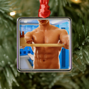SlipperyJoe's artistic muscular man gay pride gift Metal Tree Decoration