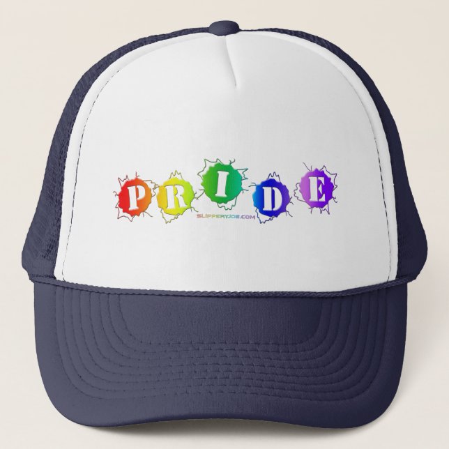 SlipperyJoe's artistic Pride Word gay pride flag c Trucker Hat (Front)