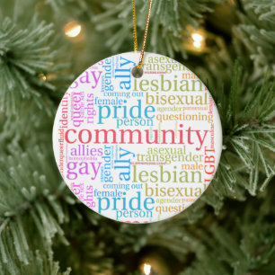 SlipperyJoe's artistic rainbow gay pride gifts LGB Ceramic Tree Decoration