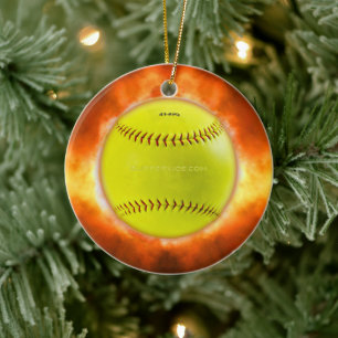 SlipperyJoe's artistic Softball on fire gay gifts  Ceramic Tree Decoration